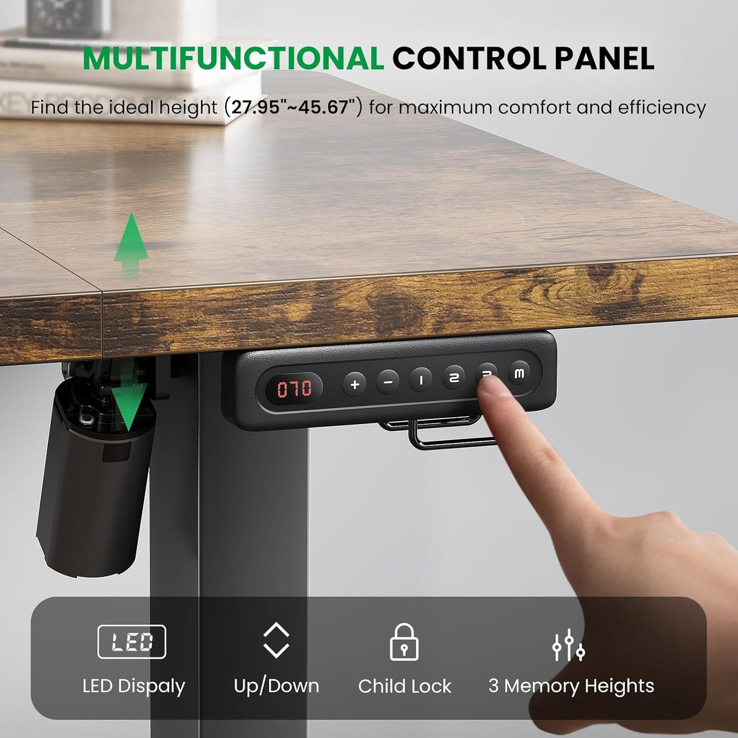 Electric Standing Desk Adjustable - 48 X 24 Inch Sit Stand up Desk with 0.8 Inch Thick Tabletop - Adjustable Height Table with 3 Memory Preset, Cable Management for Home Office