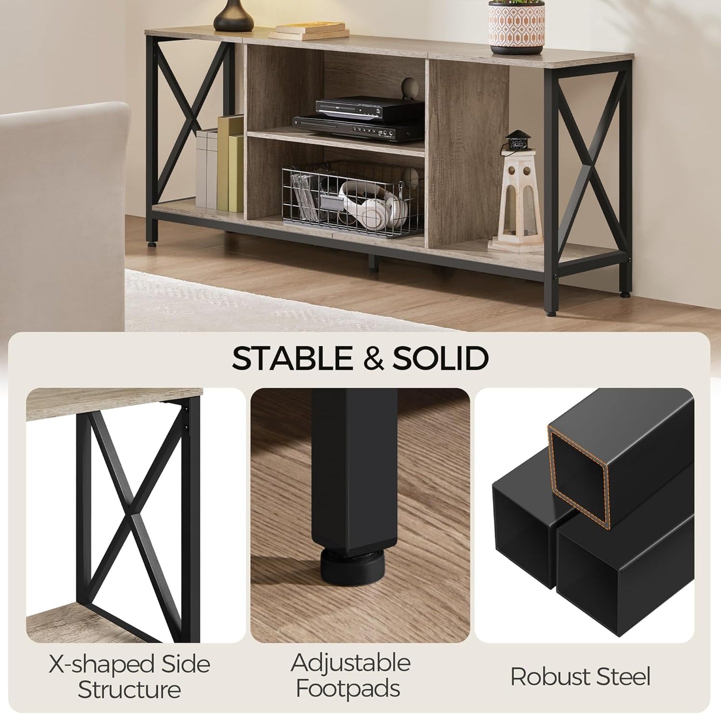 TV Stand for Tvs up to 65 Inch, 55 Inch Entertainment Center with Storage, Wood TV Console with Shelves for Living Room, Gray