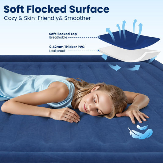 Queen Air Mattress with Built in Pump, 18" Raised Comfort, Multi-Layer Leakproof, Heavy-Duty Support Blow up Mattress, 800Lbs High Capacity, 3 Min Inflation for Home Camping Guests