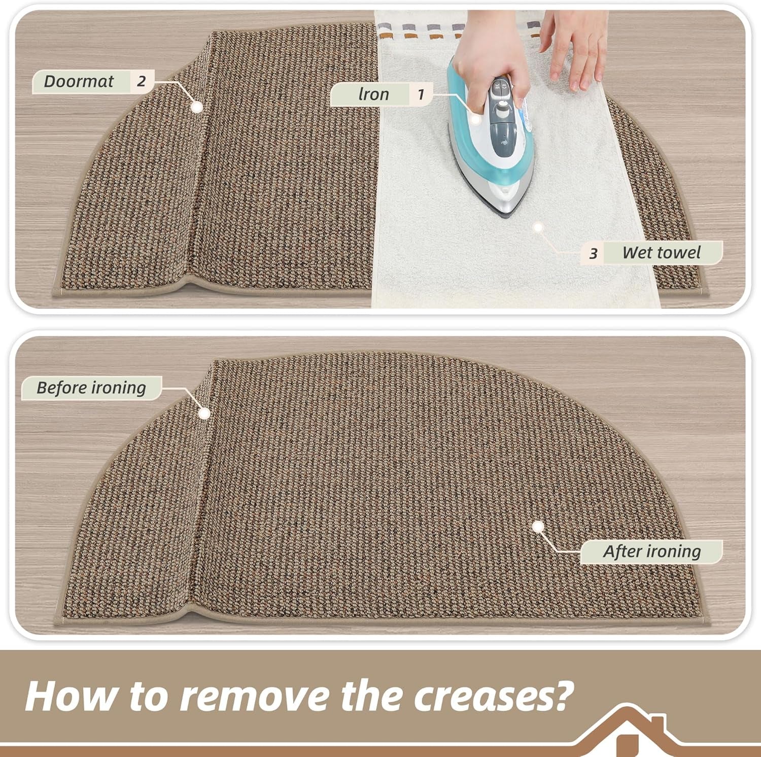 Dirt Trapper Door Mat 24" X 36" Half Circle Non-Slip Washable Doormats Entrance Rugs Absorbent Welcome Low Profile Floor Mats for Front Back Door and Entryway, Taupe