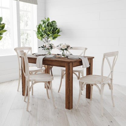 Jessamine 46" X 30" Rectangular Rustic Solid Pine Farm Dining Table, Antique Farmhouse Wooden Dining Table for Kitchens and Parties, Antique Rustic