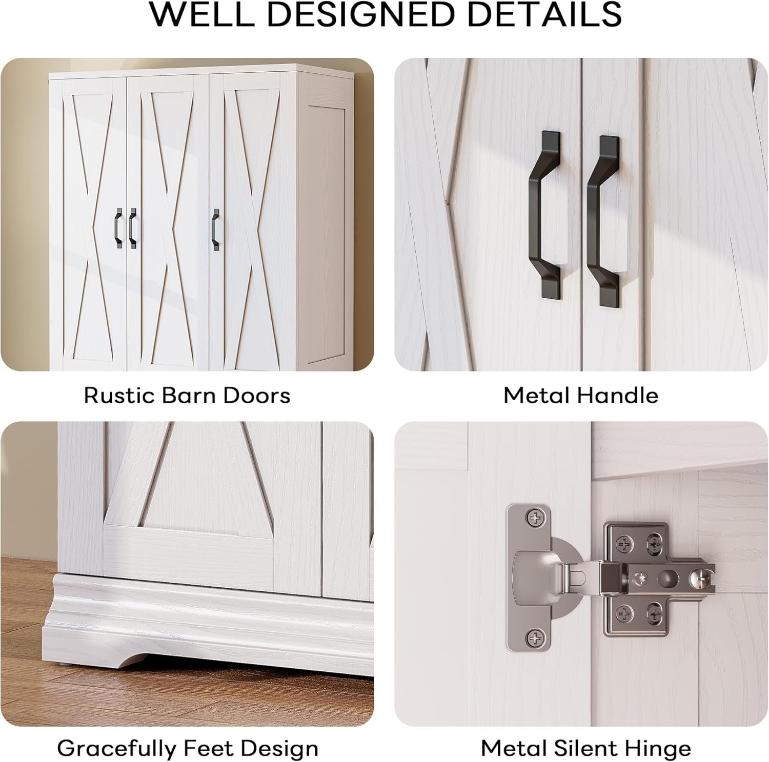 Wardrobe Closet with 5 Cabinet Doors and 3 Drawers, Large-Capacity Deep Armoire for Bedroom with 3 Side Hooks, Hanging Rod and anti - Tip Kit, White