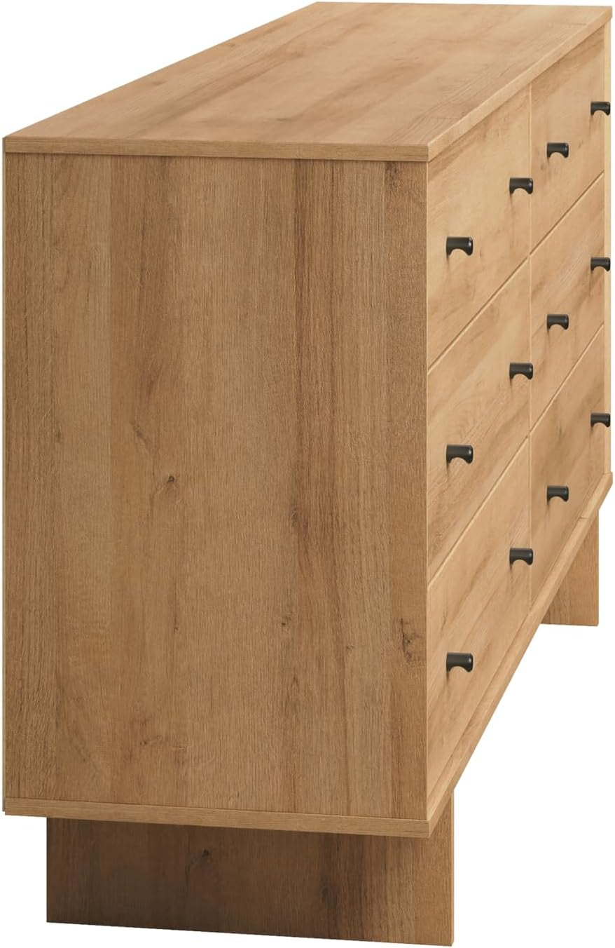 Finnley 6-Drawer Dresser in Natural Oak, Dresser for Bedroom, Extra-Wide Chest of Drawers with Storage, Modern Clothing Organizer for Home, Bedroom, Living Room, 16" D X 61" W X 31" H