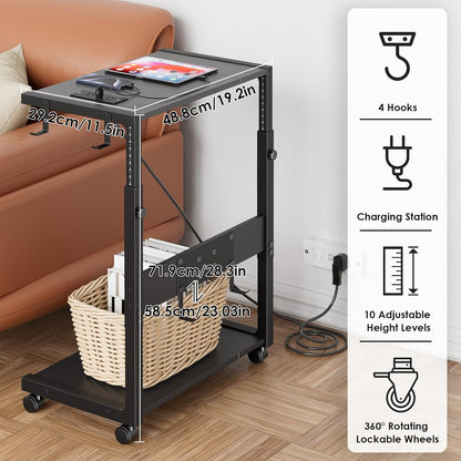 Computer Tower Stand - Adjustable PC Tower Stand CPU Holder Cart with Charging Station for Office Home Classroom,23.03"-28.3" H, Black