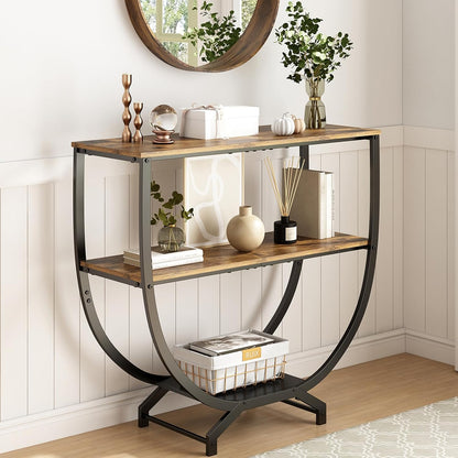 3 Tier Console Tables, 30" Height Entryway Table, Sofa Table behind Couch, Industrial Entryway Furniture Entry Way TV Stand with Storage for Living Room, Hallway, Entrance, Rustic Brown