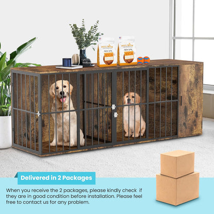Dog Cage Furniture for 2 Dogs,Large Wooden Crate Furniture TV Stand,Large Crate Furniture with Cabinet and Removable Divider,Indoor Dog House,Pet Storage Cabinet