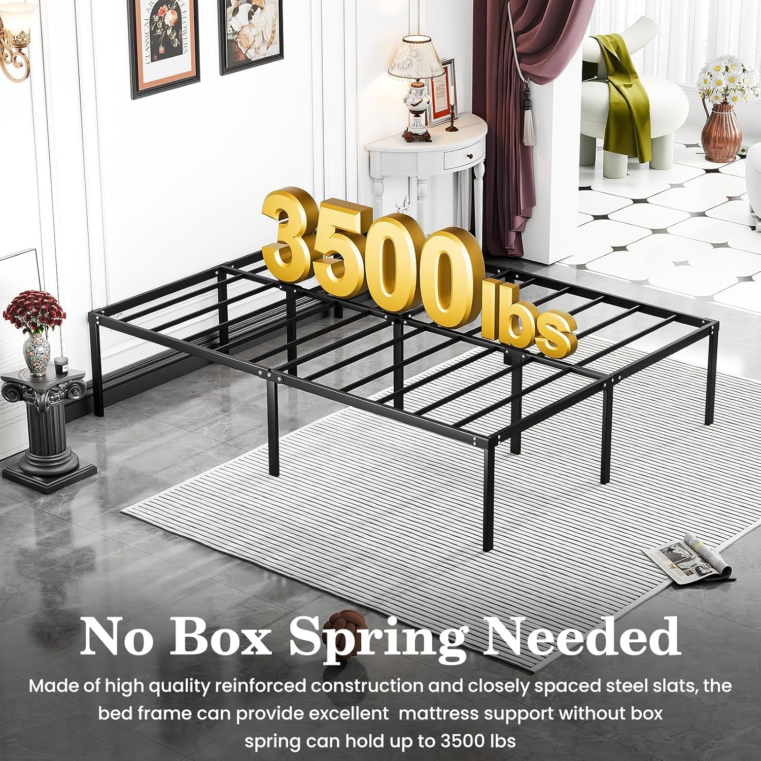 Queen Bed Frame Heavy Duty 18 Inch, Sturdy Metal Platform with Strong Bearing & under Bed Storage, No Box Spring Needed, Easy Assembly, No Shake
