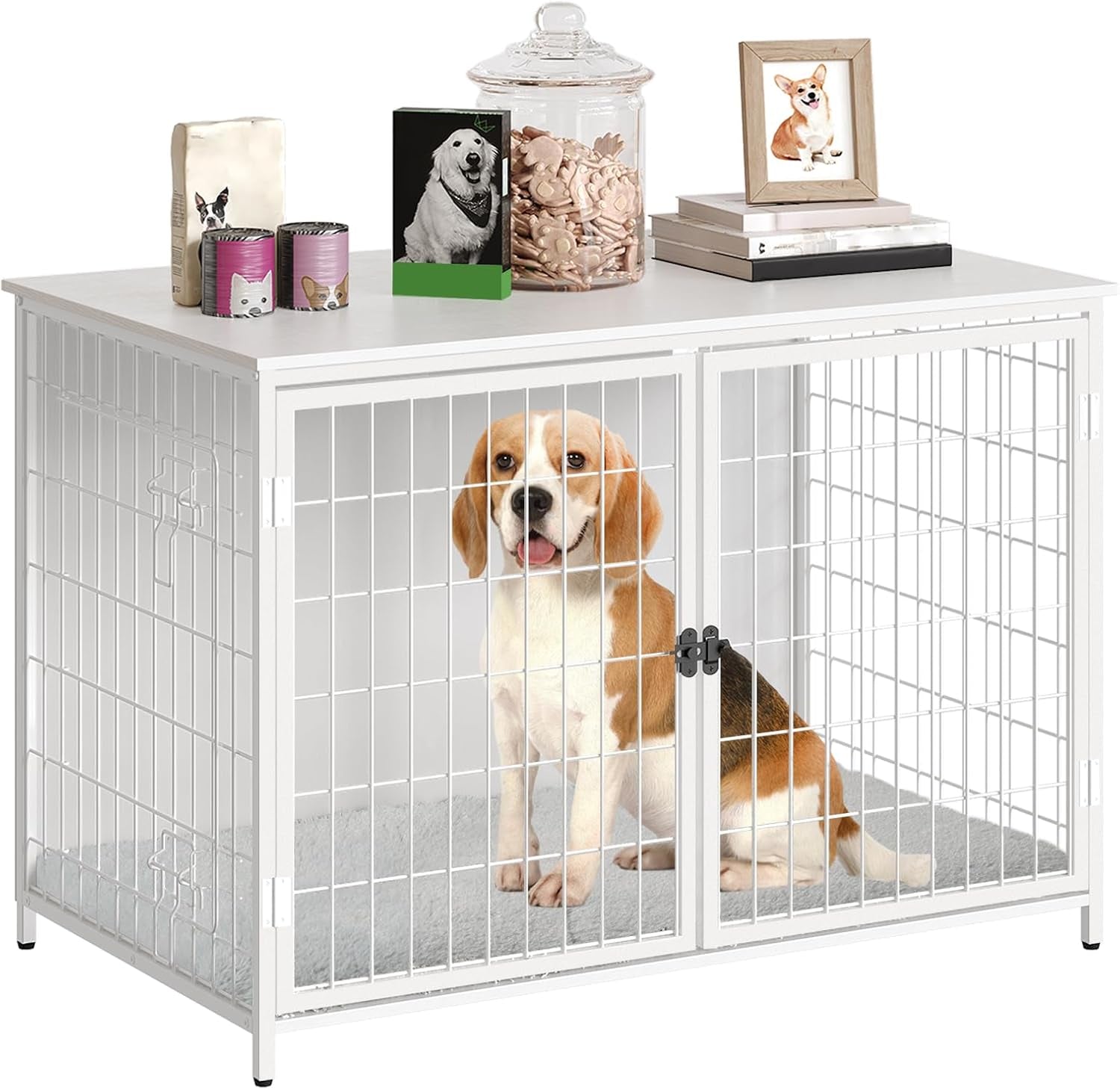 Dog Crate Furniture with Cushion, Wooden Dog Kennel with Double Doors, Heavy Duty Dog Cage for Small/Medium/Large Dogs, Indoor Dog House End Table, 31.5" L, Rustic Brown DCHR0701Z1
