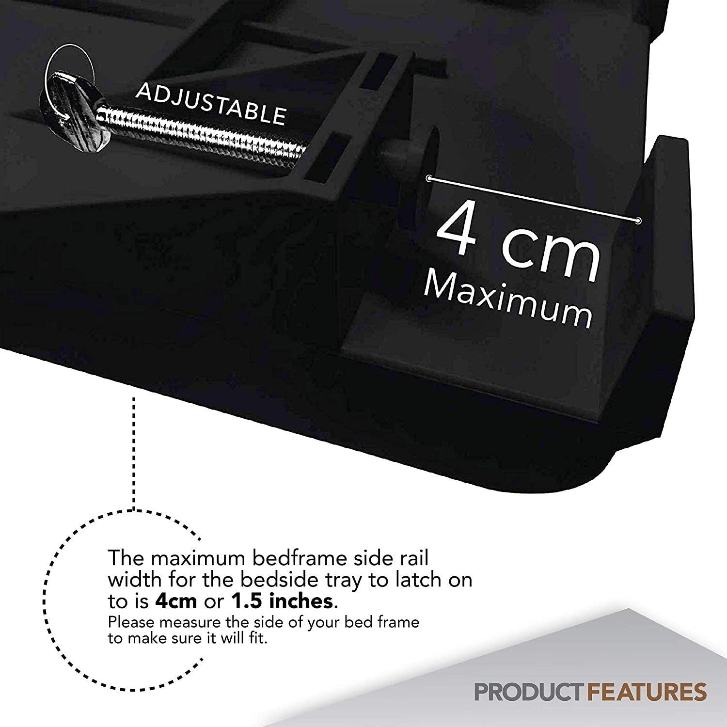 Bedside Shelf for Bed, College Dorm Room, Bunk Bed Shelf/Caddy for Top Bunk, Clip on Nightstand Tray with Cord and Cup Holder for Table Storage (Black)