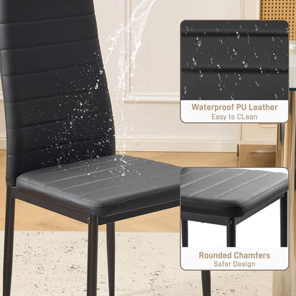 Dining Chairs Set of 4, PU Leather Balck Kitchen Chairs with Padded High Back & Foot Cap Protection for Dining Kitchen Living Room,300Lbs Capacity,Space-Saving