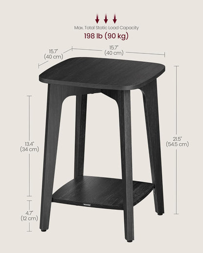 MAEZO Collection - Side Table, 2-Tier Small Square End Table, Nightstand with Tapered Legs, Curved Transitions, for Small Spaces, Living Room, Bedroom, Charcoal Gray ULET236B01