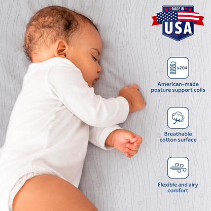 Flex Cool 2 Stage Breathable Crib Mattress with Toddler Bed Fit, Waterproof & Airy Cotton Cover, 204 Premium Coils, GREENGUARD Gold Certified, Safety & Quality Tested, Made in USA, 52X28"