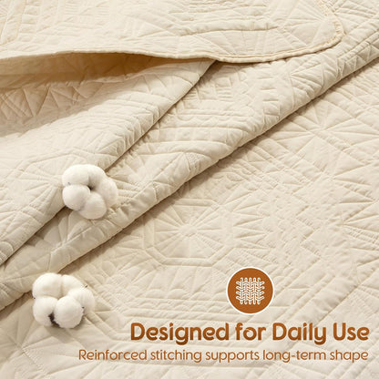 100% Cotton Paisley Quilt Set King Size, Cozy Lightweight Bedspread with 2 Pillow Shams, Soft Breathable Matelasse Coverlet Set for All Season Comfort(Beige-Style 2,King)