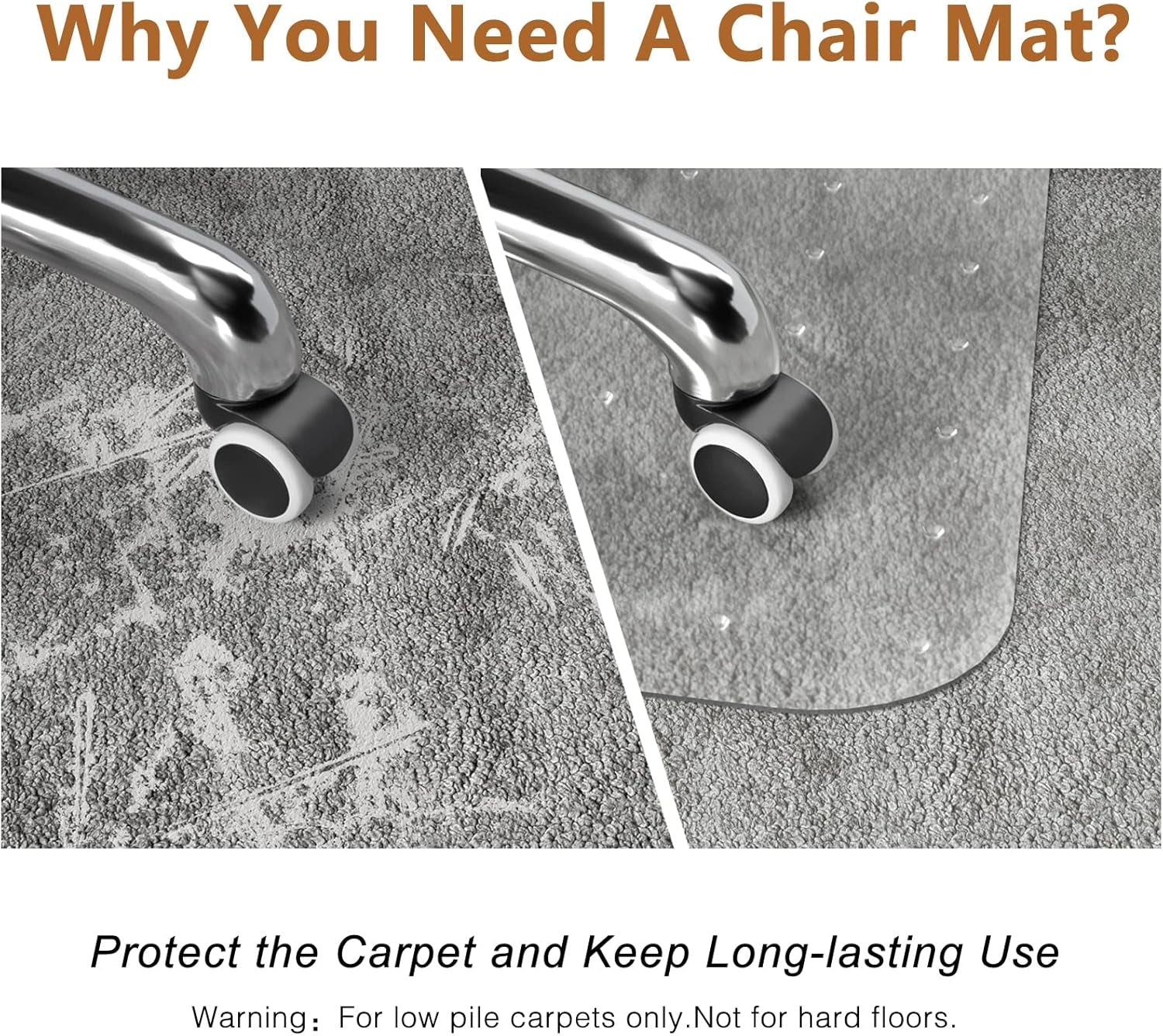 Chair Mat for Carpet - 48" X 36" Clear Plastic Floor Mat for Low Pile Carpet, Easy Glide Rolling Computer Desk Mats for Carpeted Floors, BPA and Phthalates Free (With Lip)