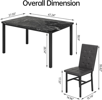 Kitchen Table Set 5 Piece Dining Room Table Set Marble Dining Table 4 Chair Dining Table Set for Kitchen Living Room Breakfast Small Spaces (Black)