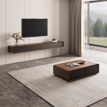 Modern Coffee Table for Living Room, 51 Inch Square Coffee Table with Storage, 4-Drawers Wood Table, Full-Assembled, Walnut and Black