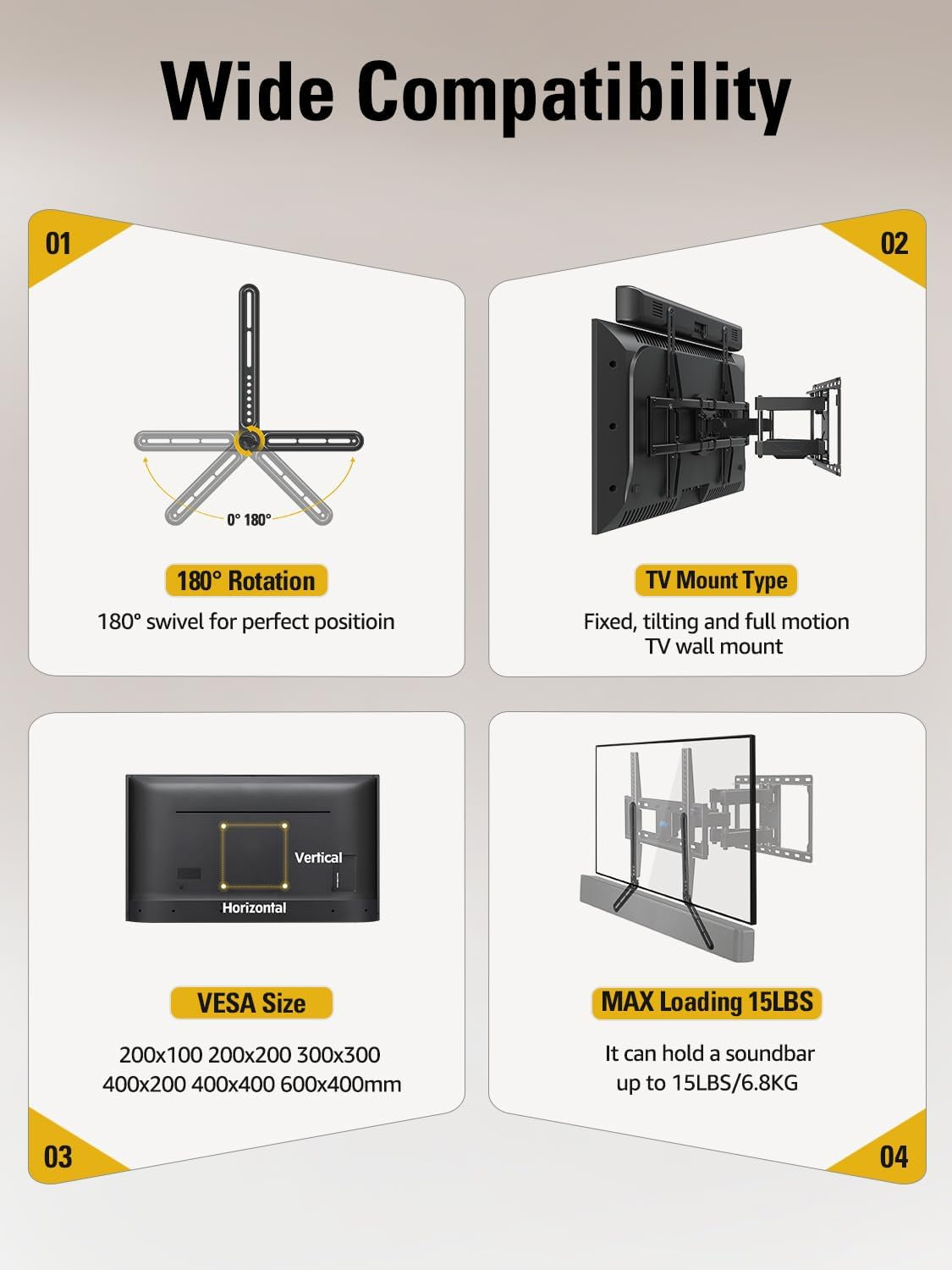 Soundbar Mount Bracket for Mounting above or under TV Fits Most of Sound Bars up to 15 Lbs, with Detachable Long Extension Plates MD5420