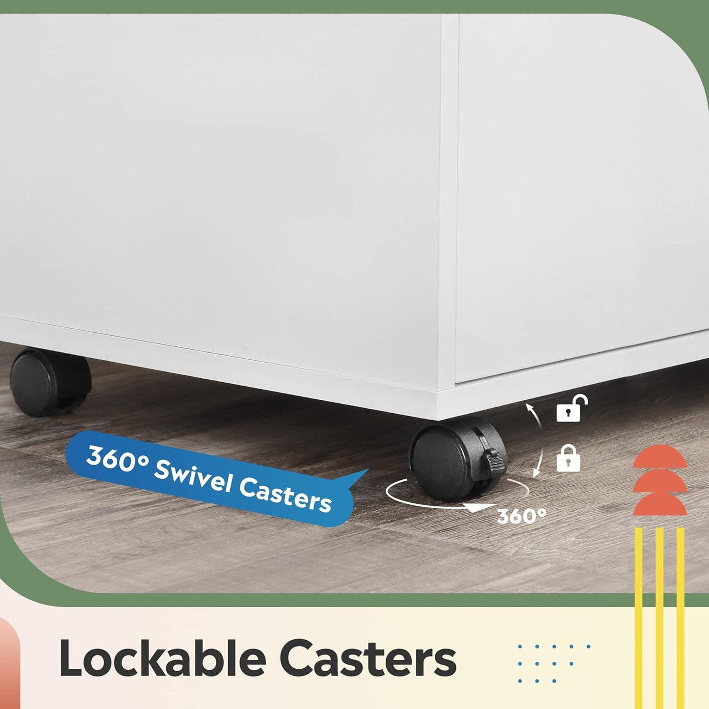 7-Drawer Chest, Wood Storage Dresser File Cabinet with Wheels, White