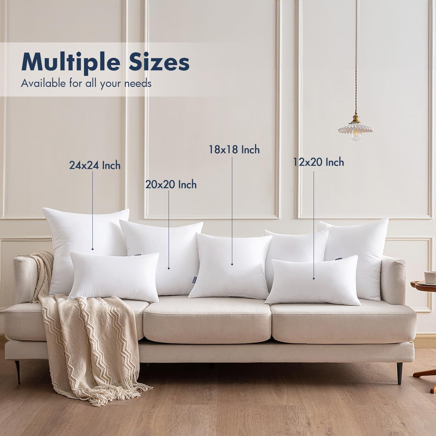 Throw Pillows Inserts, Pack of 2 18X18 Inch 100% Virgin Fiber Filling Bed Couch Pillows