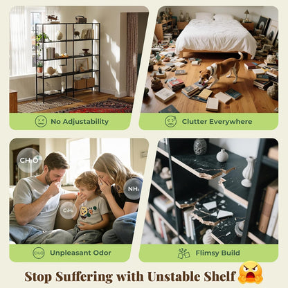5 Tier Bookshelf, L Shaped Corner Bookshelf with 10 Open Shelves, 49.4 Inch Straight Wide Bookcase with Metal Frame and Wooden Board, Adjustable Feet, Rustic Brown