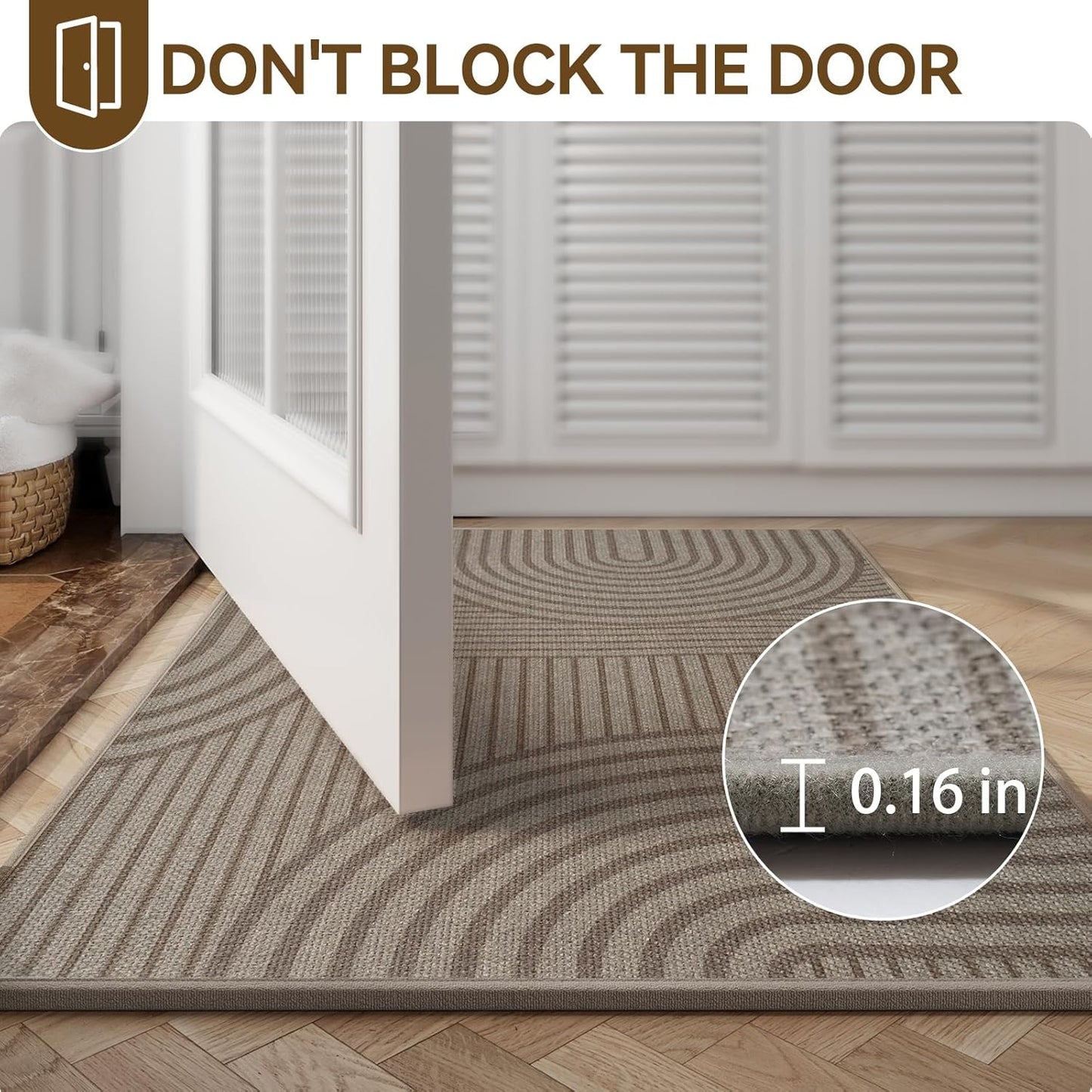 Front Door Mat 17''X30'', Absorbent Muddy Dirt Resist Washable Non Slip Low-Profile Indoor Doormat, Welcome Entryway Door Mats, Brown