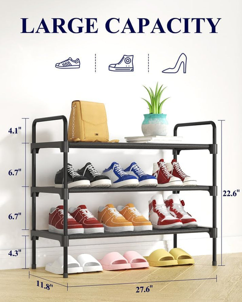 Shoe Rack for Closet, Sturdy Shoe Storage for Entryway, Space-Saving Shoe Rack Small and Shoe Shelf, 27.6" Wide, Black