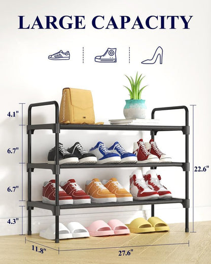Shoe Rack for Closet, Sturdy Shoe Storage for Entryway, Space-Saving Shoe Rack Small and Shoe Shelf, 27.6" Wide, Black