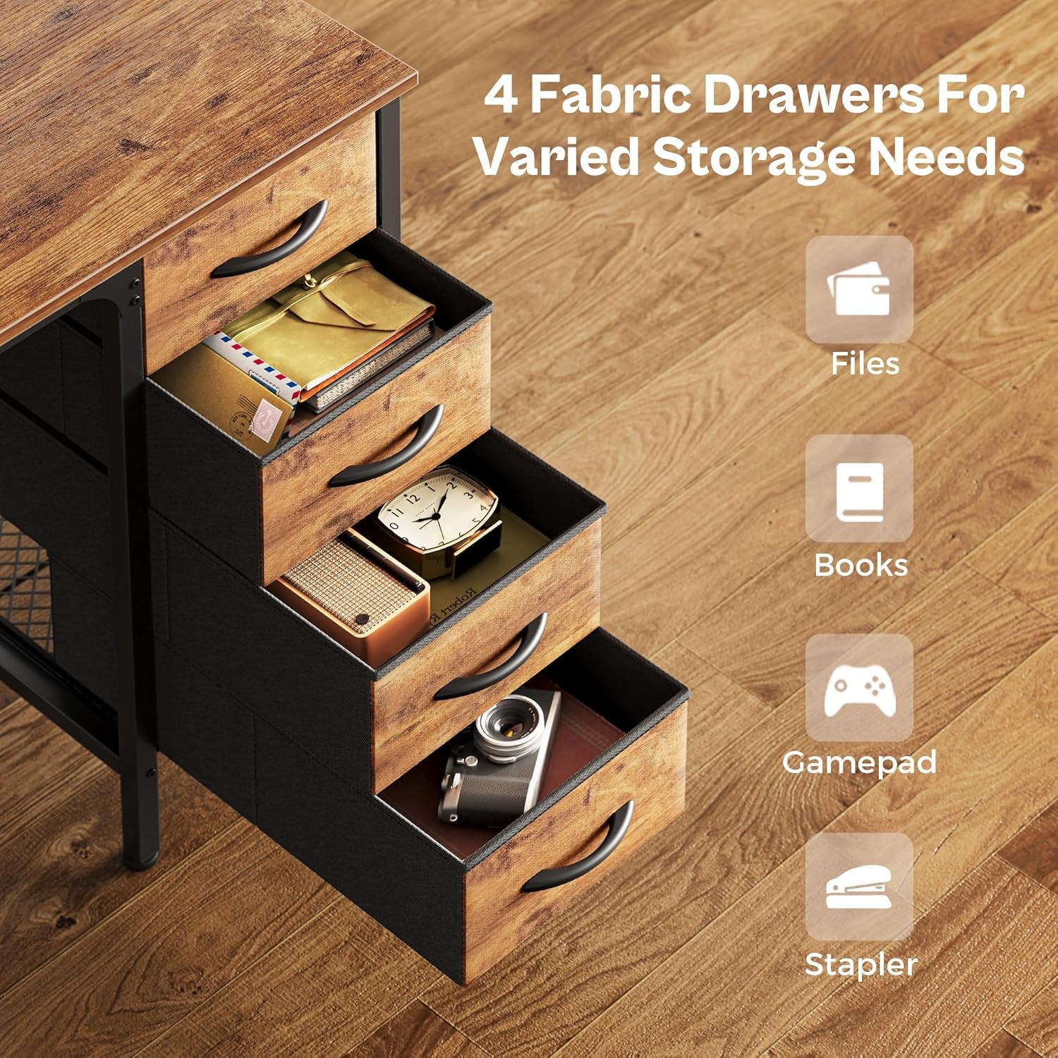 55 Inch Computer Desk with 4 Drawers and Mesh Shelf, Gaming and Work Desk for Home Office, Study, Bedroom, Work from Home