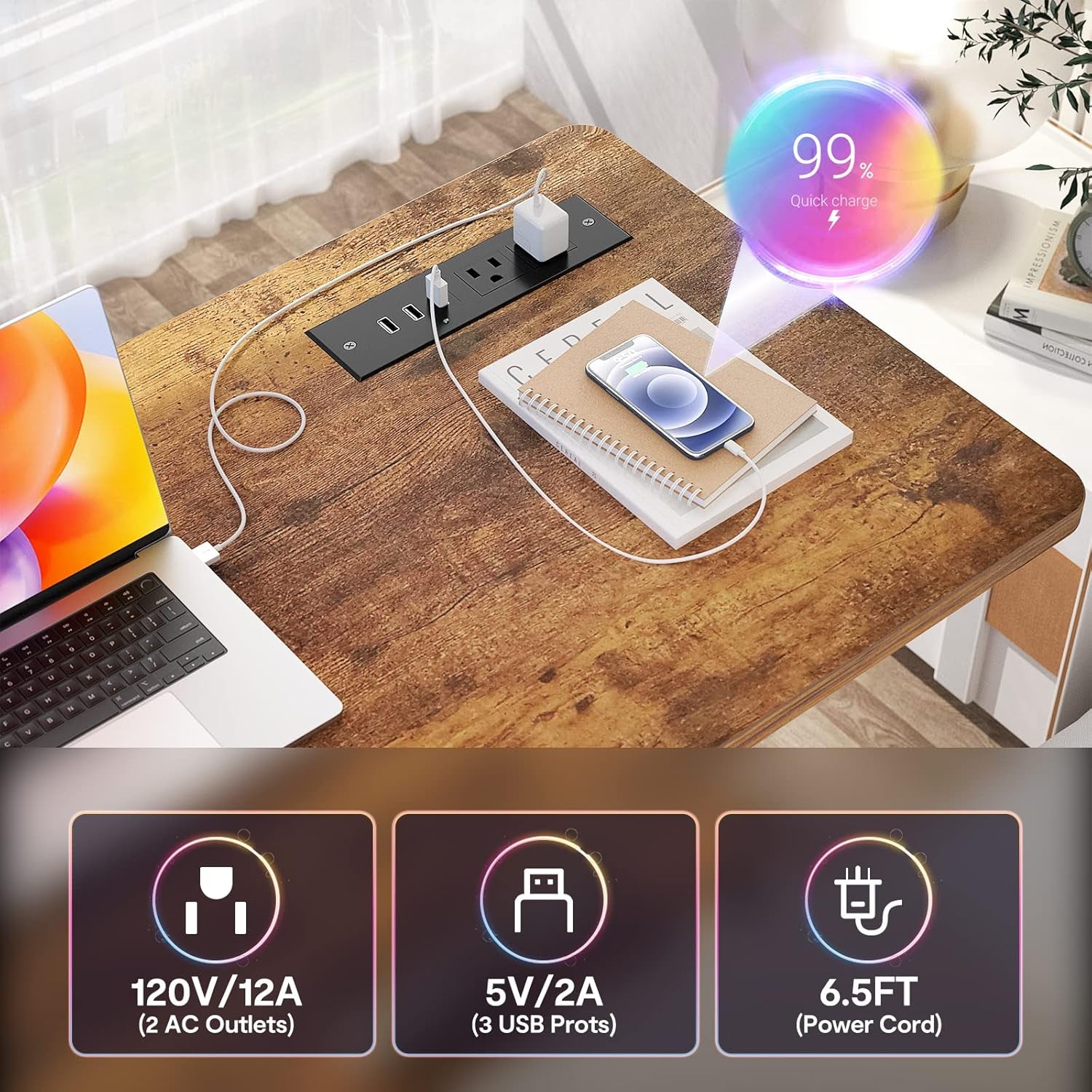 Height Adjustable Standing Desk with Power Outlets, 39" Manual Stand up Desk with Storage Shelves Small Mobile Rolling Computer Desk Portable Laptop Table with Wheels for Home Office, Rustic