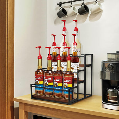 Coffee Syrup Rack Organizer 3-Tier 12 Syrup Bottles Holder Stand for Coffee Bar Station Storage Shelves for Syrup, Wine, Dressing for Kitchen