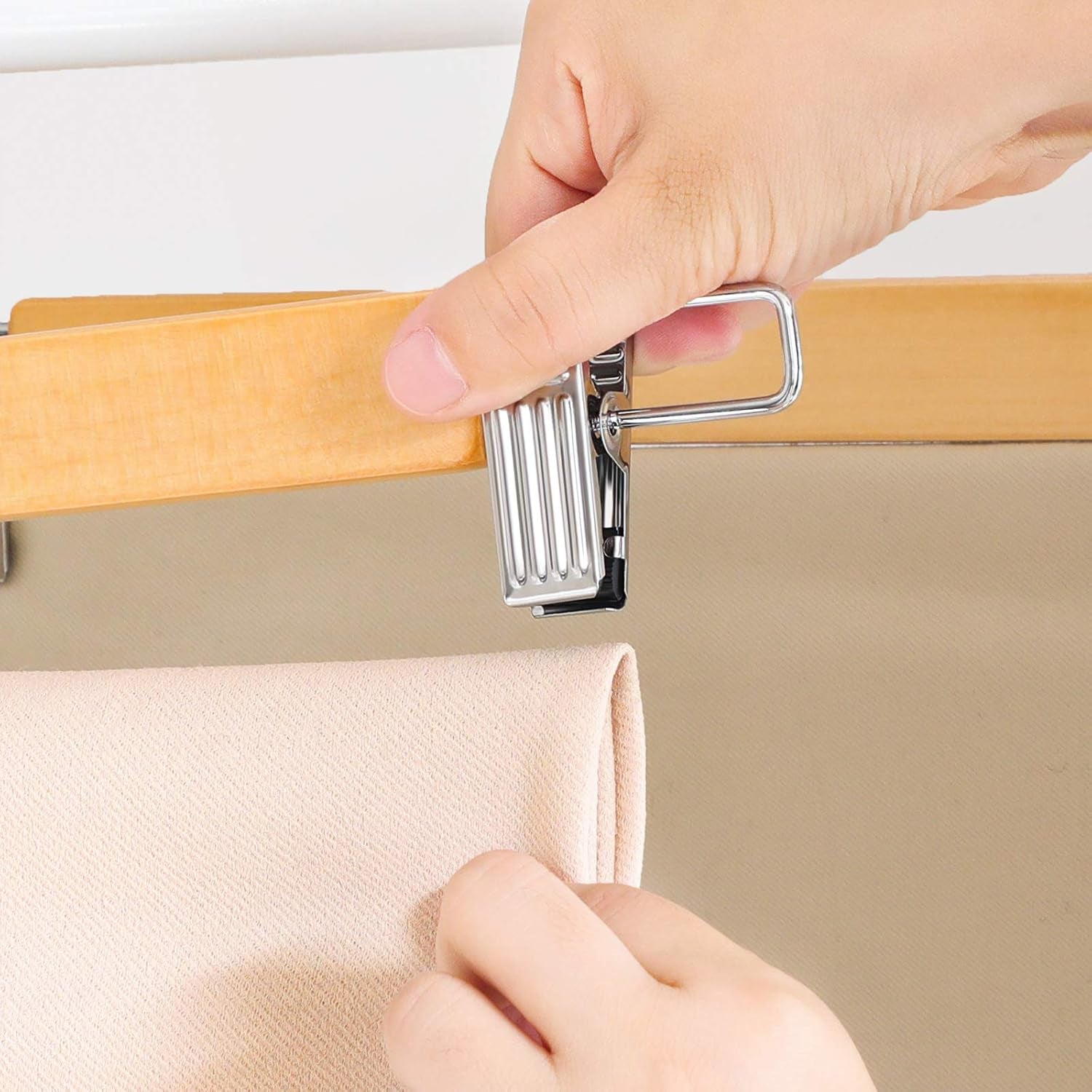 Wooden Pants Hangers 12 Pack, Pants Hangers with Clips, Adjustable Anti-Rust Metal Clips, 360° Swivel Hook, Skirt Hangers for Pant, Skirts, Natural Grain UCRW008-12