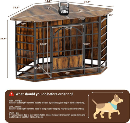 Corner Dog Crate Furniture, 52 Inch Large Dog Kennel Indoor Wooden End Table, Modern Dog Cage Decorative Pet House TV Stand for Medium Large Dogs,Grey