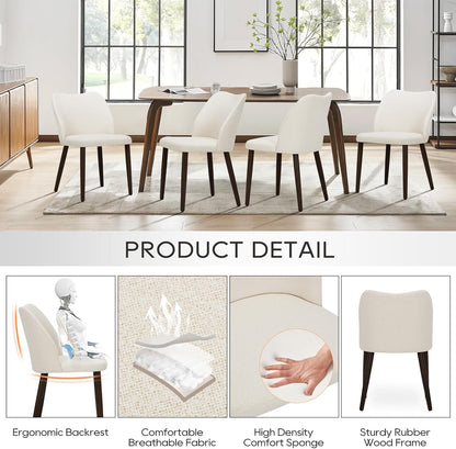 Upholstered Dining Chairs Set of 4, Modern Fabric Dining Room Kitchen Side Chair with Padded Seat and Wood Legs for Restaurant/Cafe, Beige