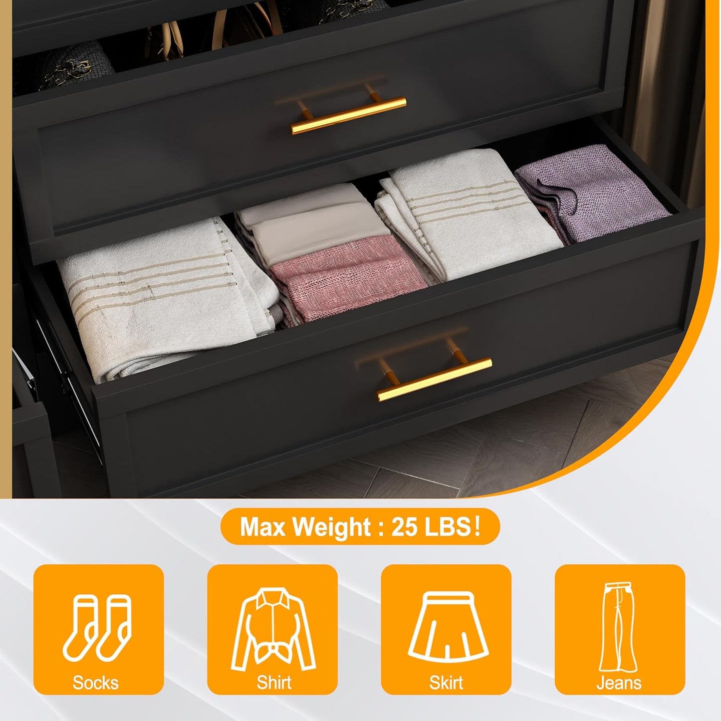 Metal Dresser for Bedroom 3 Drawers Dresser Metal Storage Dressers Organizer,34.25" H Black Drawer Chest, Closet Organizers for Living Room, Hallway, Closet