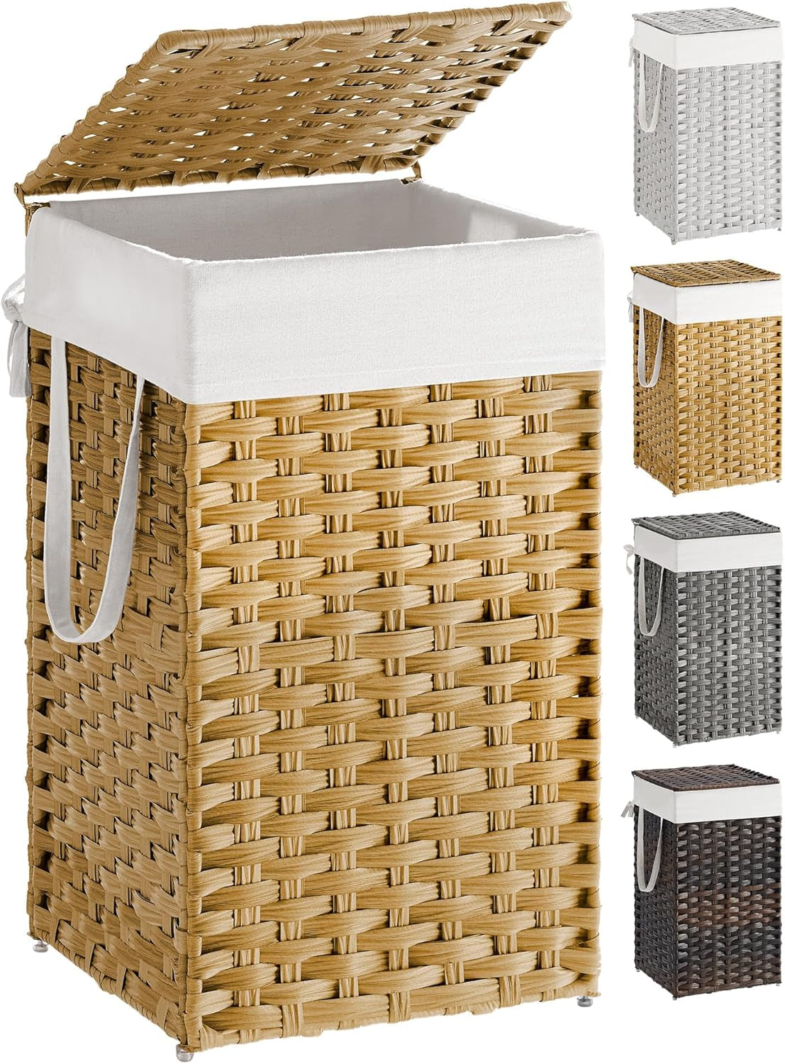 Laundry Hamper with Lid, 17.2 Gallon (65 L) Synthetic Rattan Clothes Laundry Basket with Lid and Handles, Foldable, Removable Liner, Goose Yellow ULCB165N01