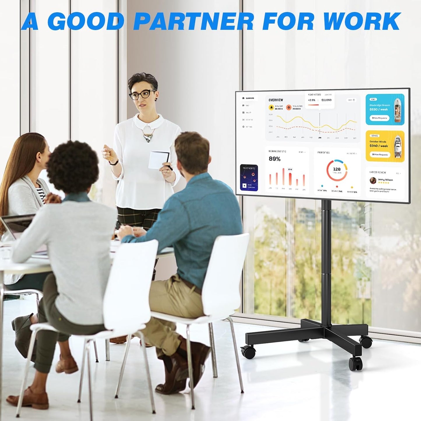 Mobile TV Cart Rolling TV Stand for 23-65 Inch Screens, Portable TV Stand on Wheels with Tilt and Height Adjustable, Outdoor TV Mount Stand Holds up to 88 Lbs for Home Office MAX VESA 400X400Mm