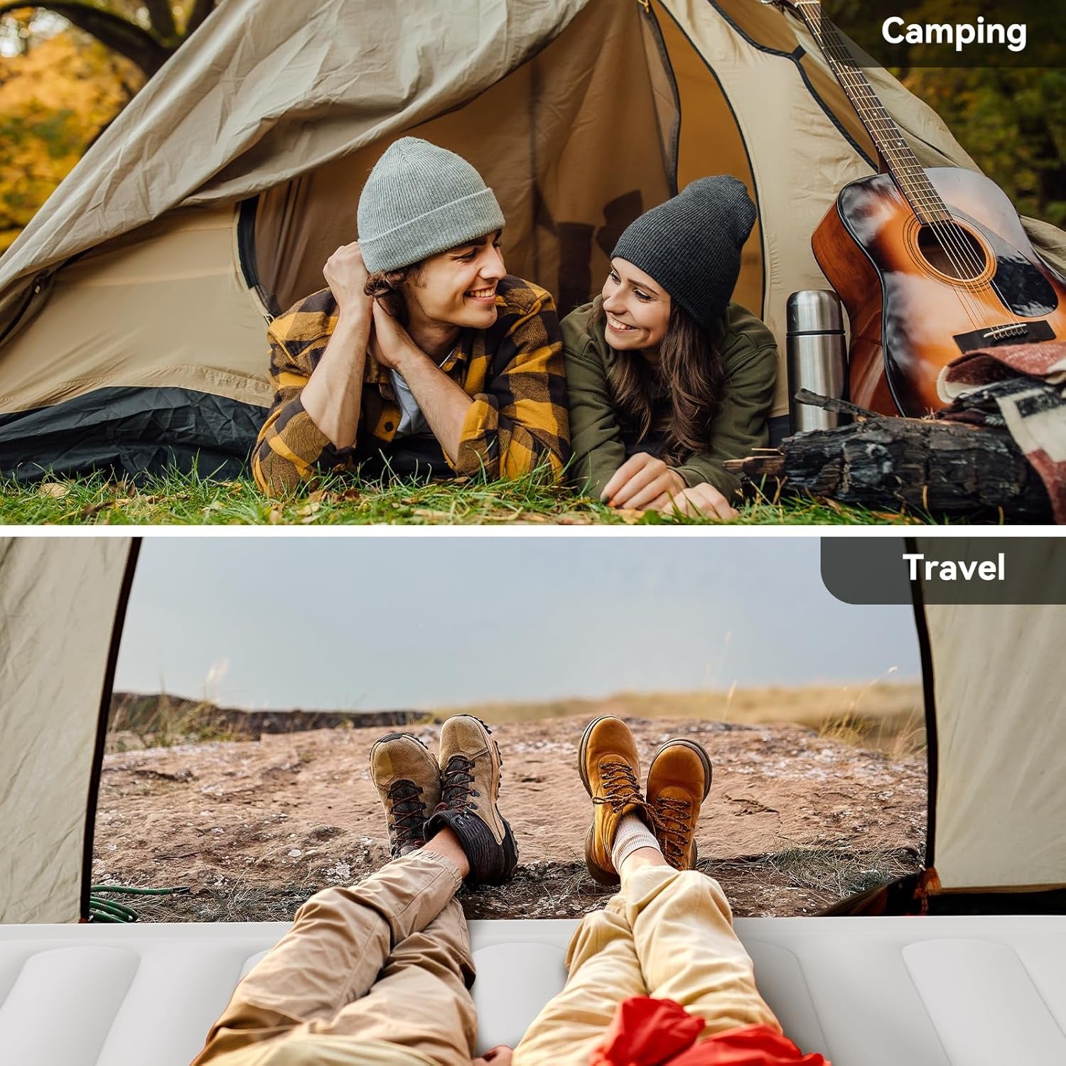 Queen Air Mattress with 2000Mah Battery Powered Pump, 18" Raised Inflatable Mattress, Portable Blow up Mattress, Air Bed for Camping, Home and Guest