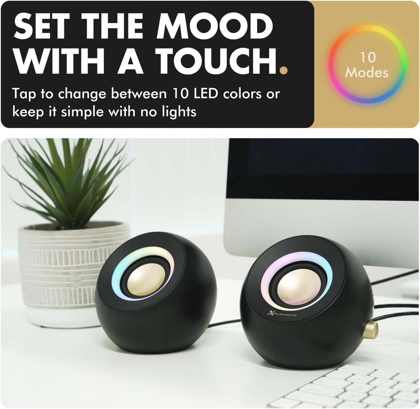 Computer Speakers for Desktop PC - Bluetooth, Aux, and USB Speakers with RGB Lighting for Desk Top, Laptops, Tablet