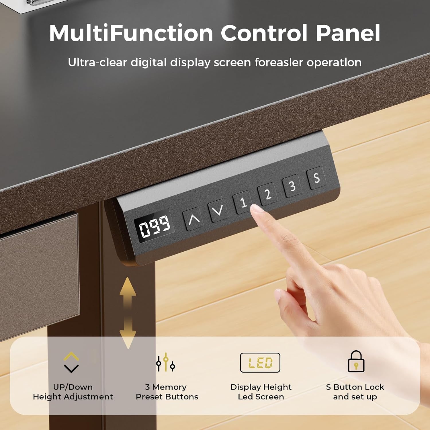 Electric Standing Desk with Drawers, 48 X 24 Inch Height Adjustable Gaming Desk with Monitor Stand, Power Outlets & LED Lights, Home Office Sit Stand up Desk with Memory Preset (Black)