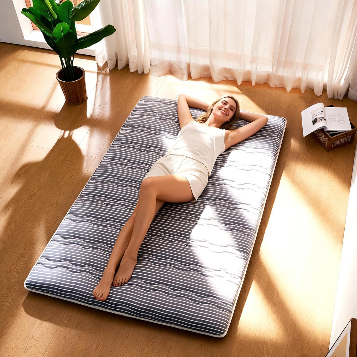 Premium Foam Japanese Floor Mattress Futon Mattress,100% High Density Comfortable Foam,Thicken Tatami Mat Sleeping Pad,Portable Kids Adults Sleeping Mats for Guest Room, Dormitory