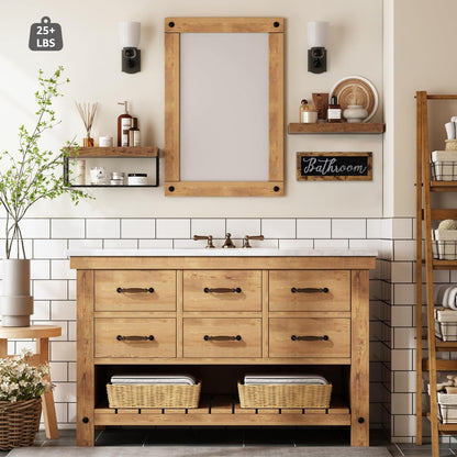 ‎Bathroom Shelves over Toilet - Paper Storage Wall Mounted Farmhouse Decor Decorations Aesthetic Décor Sign Small Floating Shelf 2+1 Set 16 Inch, Rustic Brown (020BN)