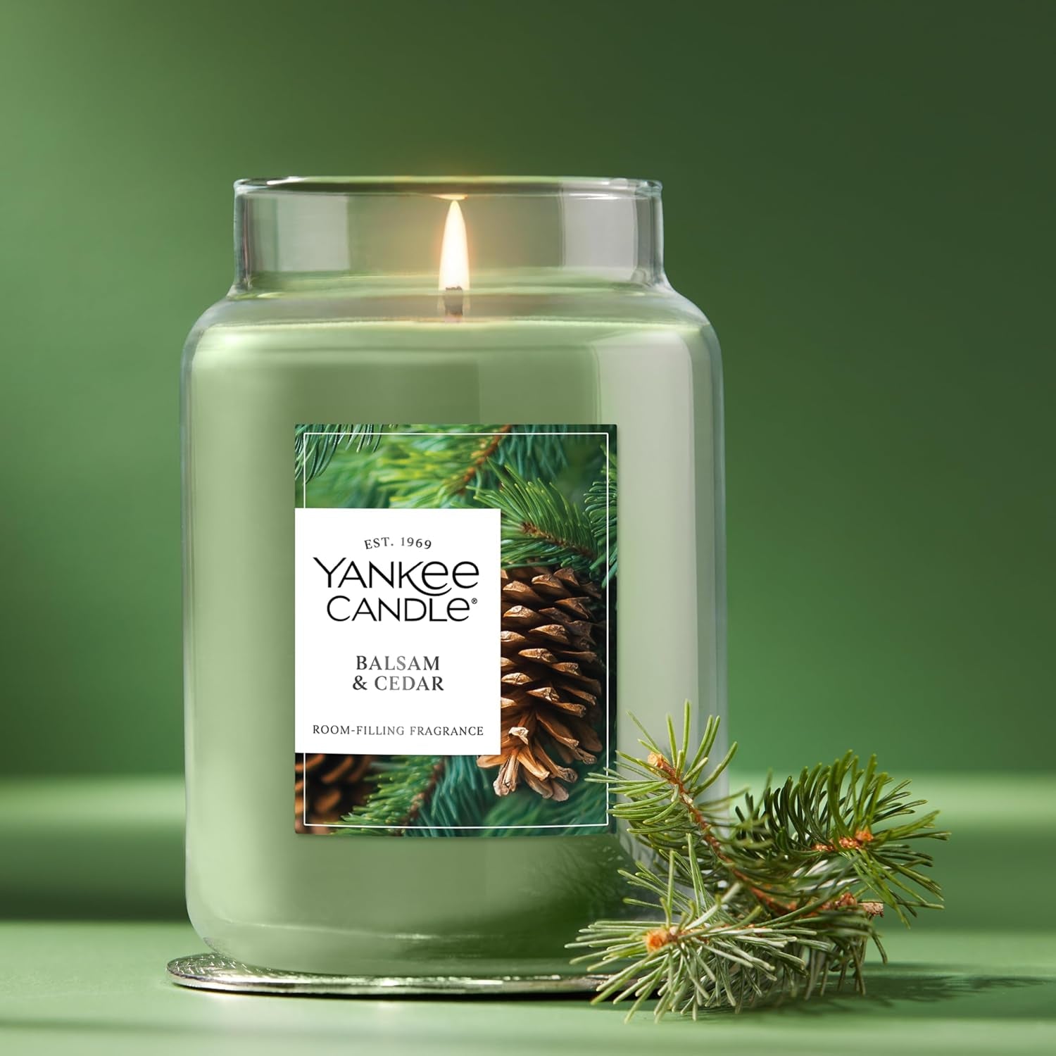 Large Jar Scented Candle with up to 150 Hour Burn Time, Premium Plant Wax Blend for Consistent Burn, 22 Oz Jar Candle with Room Filling Fragrance, Balsam & Cedar