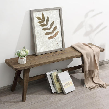 47" Farmhouse Wood Bench, Dining Room Bench, Entryway Bench for Living Dining Room, Solid Wood, Easy to Assemble, Brown