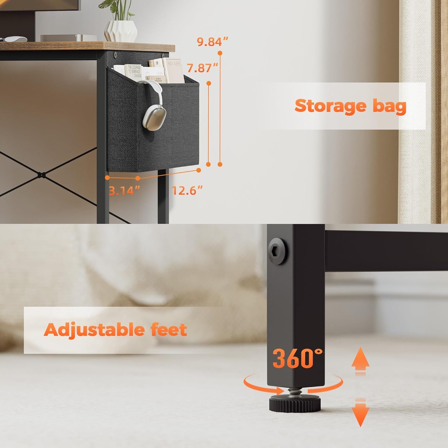 Small L Shaped Computer Desk with Power Outlets, Gaming Desk for Small Spaces, Corner Desk with Reversible Storage Shelves, Study Writing Table for Home Office (Socket, Rustic Brown, 40 Inch)