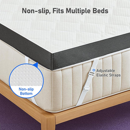 Extra Firm Mattress Topper: Queen Size 3 Inch, High Density Bed Topper, Extra Support for Pain Relief, Breathable Washable Cover with Anti-Slip Straps, Certipur-Us Oeko-Tex Certified 80X60
