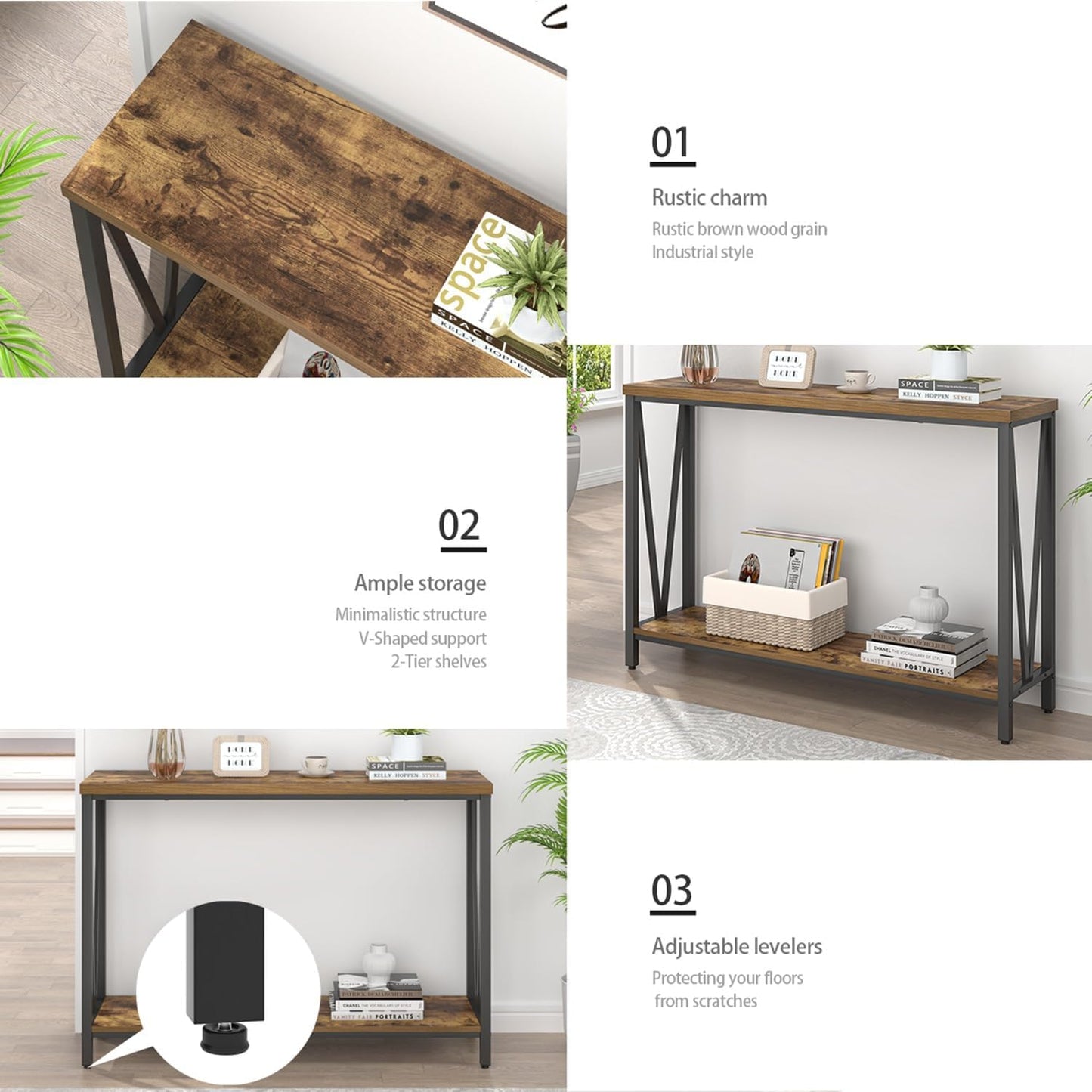 Entryway Table, Narrow Sofa Console Tables behind Couch, Modern Entry Table for Hallway Entrance Living Room, Rustic Brown