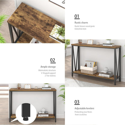 Entryway Table, Narrow Sofa Console Tables behind Couch, Modern Entry Table for Hallway Entrance Living Room, Rustic Brown