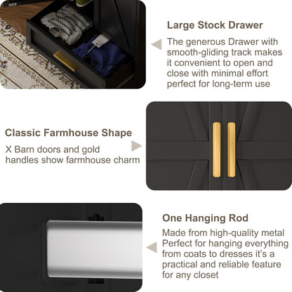 Metal Wardrobe Cabinet with Hanging Rod,71" Armoire Wardrobe Closet with Adjustable Shelves,Farmhouse Metal Clothing Storage Cabinets for Bedroom,Office,Employee,Laundry Room(Black)
