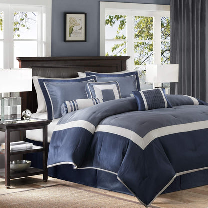 Cozy Comforter Set-Deluxe Hotel Collection, All Season down Alternative Luxury Bedding with Matching Shams, Decorative Pillows, King(104"X92"), Genevieve, Navy 7 Piece