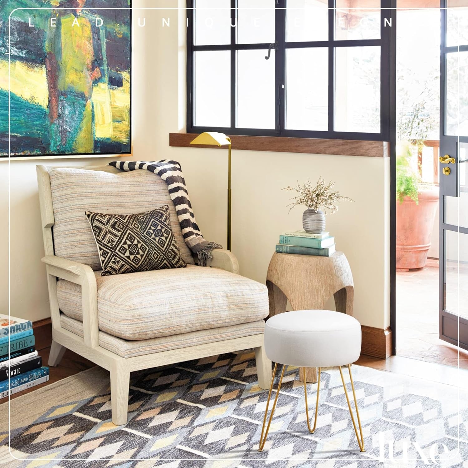 Vanity Stool, White Vanity Stools for Makeup Room, round Ottoman Foot Stool, Velvet Footrest Vanity Chair for Bathroom Vanity, Bedroom, Living Room, Entryway, Offices